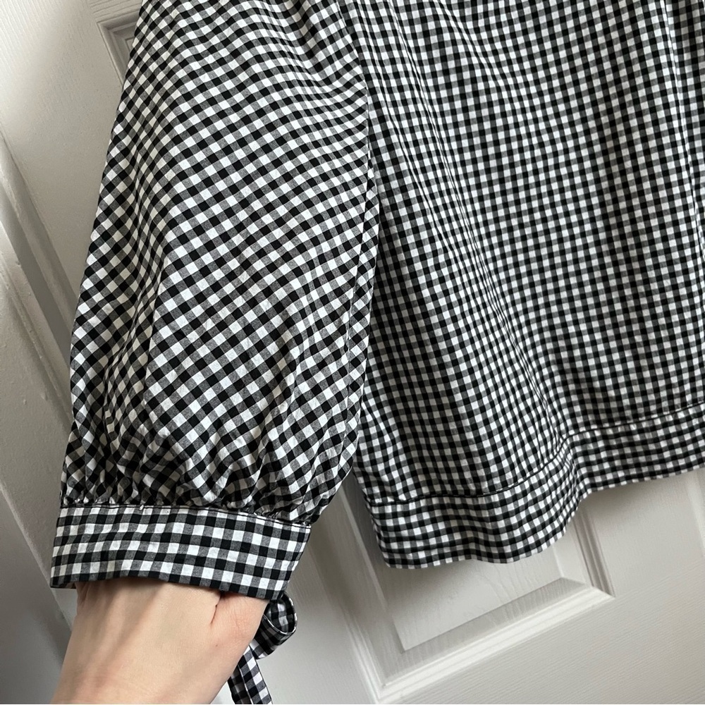Gap blouse top Women Medium plaid black white tie long sleeve summer cropped - Picture 4 of 6